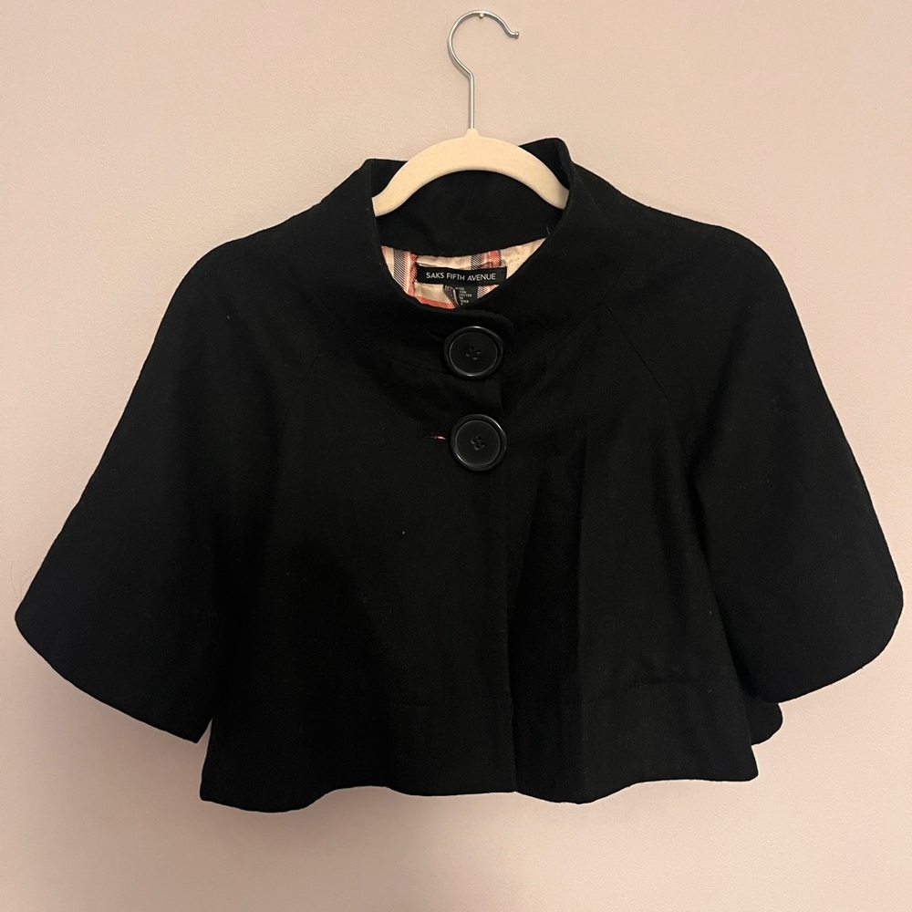 Saks Fifth Avenue Black Buttoned Cropped Cape Jacket